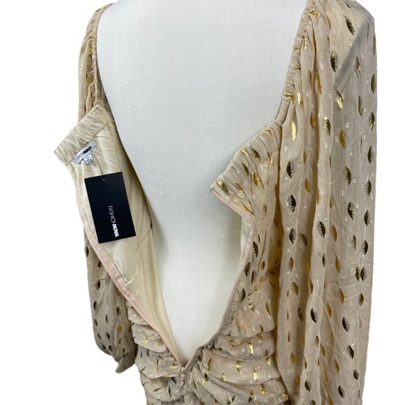 NWT Fashion Nova Always Chasing Ruched Mini Dress Taupe Women's XL 1X Shimmer - Picture 9 of 9